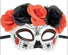 מסכה חצי פנים יום המתים עם פרחים על כארד / 6 יחידות במארז