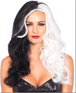 פאה ארוך מתולתל שחור לבן בשקית PVC עם קולב  / 6 יחידות במארז