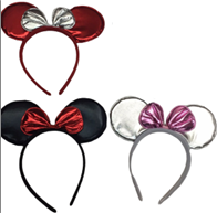 קשת עכבר עם פפיון מבריק מטאלי על כארד מיקס 3 צבעים שחור אדום אפור/ 6 יחידות במארז