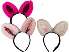 קשת ארנב עם פאייטים על כארד מיקס 3 צבעים/ 6 יחידות במארז