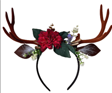 קשת במבי מפוארת עם פרחים עלים ואוזניים על כארד/ 3 יחידות במארז