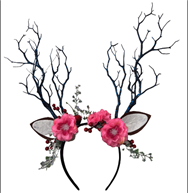 קשת במבי מפוארת עם פרחים עלים ענפים ואוזניים על כארד/ 3 יחידות במארז