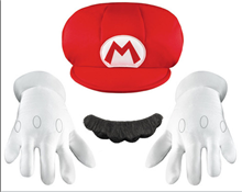 סט רטרו אדום כולל כובע שפם וכפפות על כארד/ 3 יחידות במארז