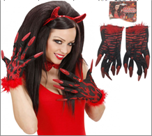 כפפות שטן 20 ס"מ אדום בשקית PVC עם כארד / 6 יח' במארז