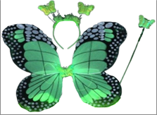 סט כנפי פרפר ירוק כולל קשת ושרביט בשקית PVC עם כארד / 3 יחידות במארז