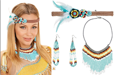 תכשיטים לאינדיאני כולל סרט ראש זוג עגילים ושרשרת מפוארת בשקית PVC עם כארד/ 3 יחידות במארז