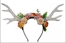 קשת במבי לבן מפוארת עם פרחים מחומר PU על כארד/ 3 יחידות במארז