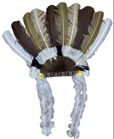 כתר אינדיאני נוצות חום לבן צ'יף בשקית PVC עם כארד/ 6 יח במארז