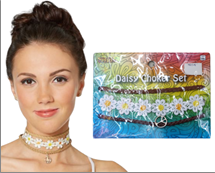 שרשרת קולר פרחים היפית על כארד/ 6 יחידות במארז