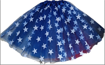 חצאית טוטו גיבורת על 40 ס"מ 3 שכבות כחול עם כוכבים עם כארד וקולב  / 6 יחידות במארז