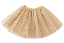 חצאית טוטו 40 ס"מ 3 שכבות זהב נצנצים עם כארד וקולב  / 6 יחידות במארז