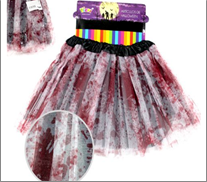 חצאית טוטו 40 ס"מ 3 שכבות לבן עם דם עם כארד וקולב  / 6 יחידות במארז