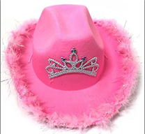 כובע קאובוי כתר ורוד / 6 יחידות המארז