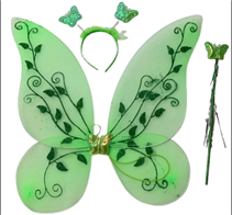 כנפיים טינקרבל ירוק עם עלים כולל קשת ושרביט בשקית עם כארד/ 6 יחידות במארז