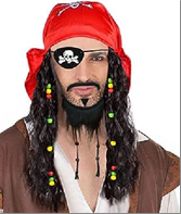 פאה פיראט עם בנדנה וחרוזים 100 גרם בשקית PVC עם קולב  / 6 יחידות במארז