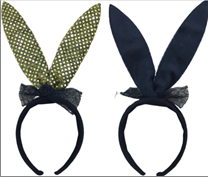 קשת ארנב פאייטים אוזניים ארוכות זהב שחור על כארד/ 6 יחידות במארז