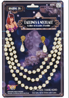 שרשרת פנינים וזוג עגילים שנות ה 20 על כארד/ 6 יחידות במארז