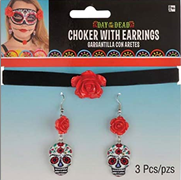 זוג עגילים גולגולות עם פרחים יום המתים על כארד/ 6 יחידות במארז