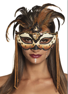 מסכה וודו מפוארת עם נוצות על כארד/ 6 יחידות במארז