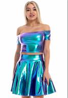 חצאית מטאלית טורקיז פרימיום בשקית PVC עם כארד/ 6 יחידות במארז