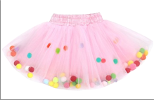 חצאית 3 שכבות פונפונים ורודה 40 ס"מ עם כארד וקולב  / 6 יחידות במארז