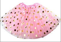 חצאית ורוד נקודות זהב 3 שכבות 40 ס"מ עם כארד וקולב  / 6 יחידות במארז