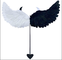 כנפיים מלאכית שחור לבן עם לב 60x35 ס"מ בשקית PVC עם כארד/ 6 יחידות במארז
