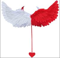 כנפיים שטן מלאך עם לב 80x40 ס"מ בשקית PVC עם כארד/ 6 יחידות במארז