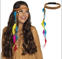 סרט ראש נוצות צבעוני להיפית/ אינדיאנית/ 6 יחידות המארז