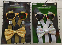 סט שלייקס זהב כסף כולל משקפיים ופפיון פאייטים על כארד מיקס צבעים/ 6 יחידות במארז