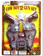 סט כאובוי/ שריף כולל 2 אקדחים וחגורה עם שני נרתיקים בבליסטר 28 ס"מ/ 6 במארז