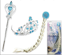 סט נסיכת הקרח בלונד 3 חלקים צמה קשת ושרביט על כארד / 6 יחידות במארז