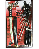 סט נינג'ה גדול בכארד נונצ'קו, דיסקיות פגיונות וחרב 50 ס"מ / 3 יחידות במארז