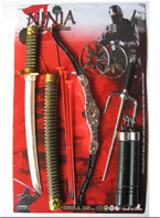 סט נינג'ה ענק בכארד נונצ'קו, דיסקיות חץ וקשת פגיון וחרב 50 ס"מ / 3 יחידות במארז