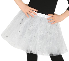 חצאית טוטו 40 ס"מ 3 שכבות לבן נצנצים עם כארד וקולב  / 6 יחידות במארז