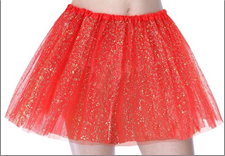 חצאית טוטו 40 ס"מ 3 שכבות אדום נצנצים עם כארד וקולב  / 6 יחידות במארז