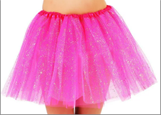 חצאית טוטו 40 ס"מ 3 שכבות ורוד פוקסיה נצנצים עם כארד וקולב  / 6 יחידות במארז