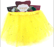 חצאית טוטו 40 ס"מ 3 שכבות צהוב נצנצים עם כארד וקולב  / 6 יחידות במארז