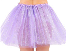 חצאית טוטו 40 ס"מ 3 שכבות סגול נצנצים עם כארד וקולב  / 6 יחידות במארז