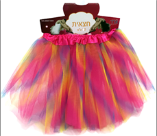 חצאית טוטו 3 שכבות 30 ס"מ צבעונית פסים עם כארד וקולב  / 6 יחידות במארז