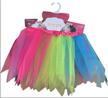 חצאית טוטו 30 ס"מ צבעונית משולשים עם כארד וקולב  / 6 יחידות במארז