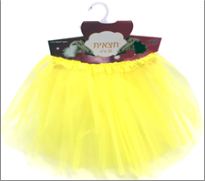 חצאית טוטו 3 שכבות 40 ס"מ צהוב עם כארד וקולב  / 6 יחידות במארז