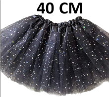חצאית טוטו 3 שכבות 40 ס"מ שחור כוכבים עם כארד וקולב  / 6 יחידות במארז
