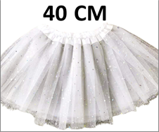 חצאית טוטו 3 שכבות 40 ס"מ לבן כוכבים עם כארד וקולב  / 6 יחידות במארז