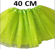 חצאית טוטו 3 שכבות 40 ס"מ ירוק כוכבים עם כארד וקולב  / 6 יחידות במארז