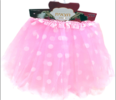 חצאית טוטו 40 ס"מ ורוד נקודות עם כארד וקולב  / 6 יחידות במארז