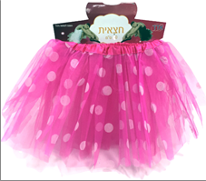 חצאית טוטו 40 ס"מ ורוד פוקסיה נקודות עם כארד וקולב  / 6 יחידות במארז