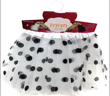 חצאית טוטו 40 ס"מ לבן נקודות עם כארד וקולב  / 6 יחידות במארז