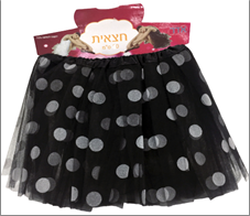 חצאית טוטו 40 ס"מ שחור נקודות עם כארד וקולב  / 6 יחידות במארז