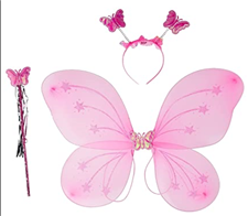 סט כנפיים פרפר ורוד כולל קשת ושרביט בשקית PVC עם כארד / 3 יחידות במארז